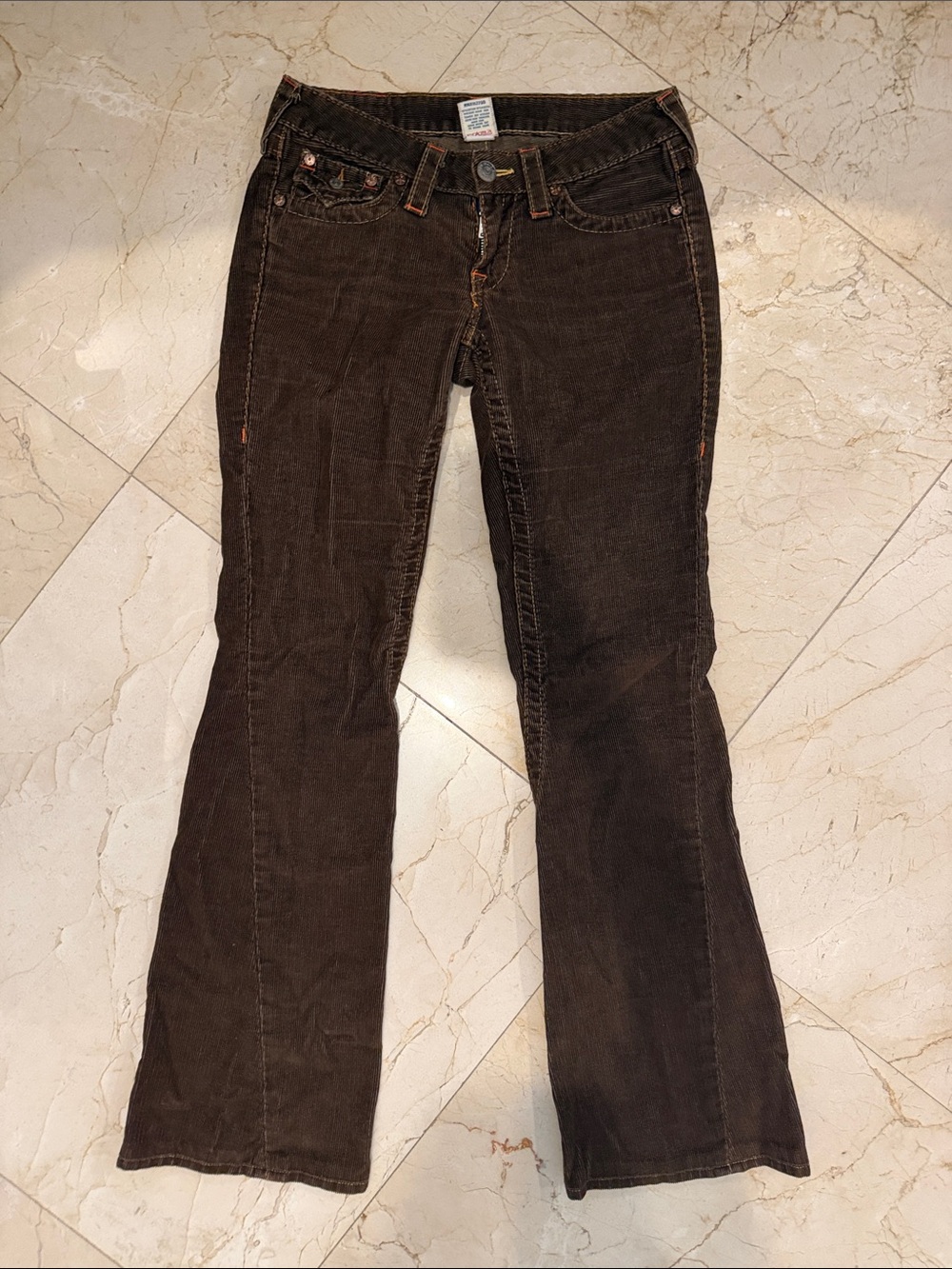 True Religion Women's Dark Brown Corduroy Wide Leg Jeans
